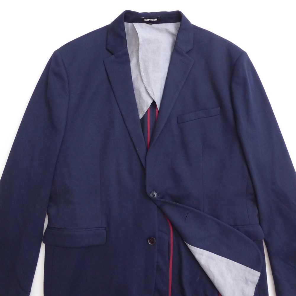 Express Mens Blazer Navy Blue Rayon Polyester Two Button 46R Slim Fit